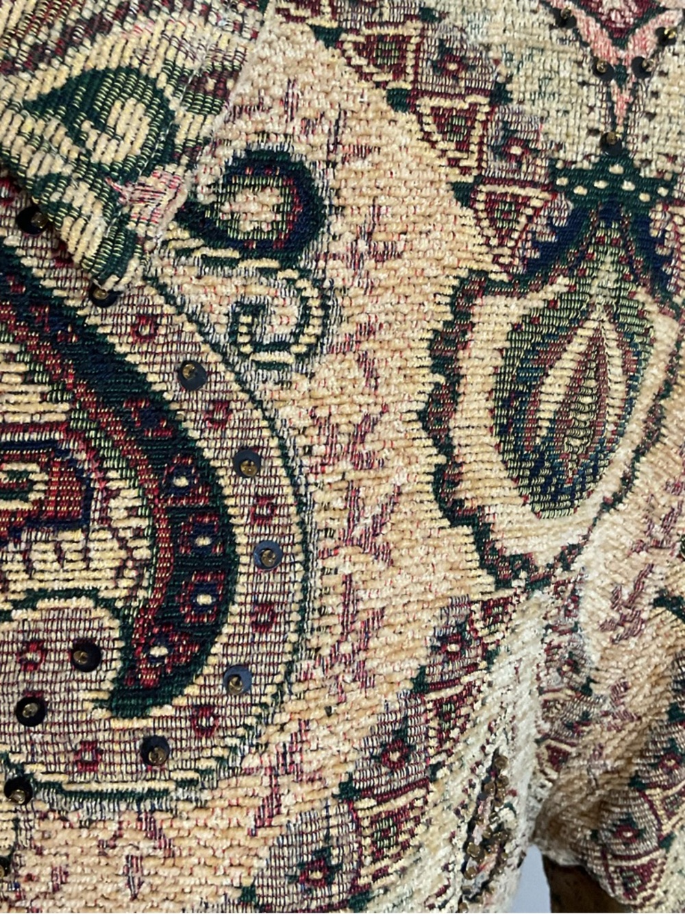 Eunise Beige Paisley Jacket Small Earth Tone Boho Structured Rayon Blend India - Picture 5 of 6
